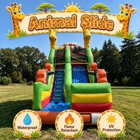 Château gonflable commercial pour enfants, thème animalier, avec toboggan et souffleur, idéal pour les fêtes d'anniversaire et la location