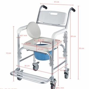 Chaise de toilette médicale pour salle de bain, avec cadre en aluminium à 4 roues, design pliable et réglable, capacité de 150 kg - Product Image 6