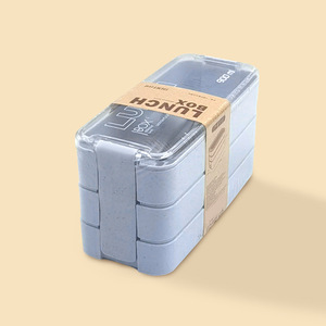 Cross-border trade lunch <b>box</b>, three-layer wheat <b>plastic</b> bento <b>box</b>, student and adult lunch <b>box</b> with cutlery, square lunch <b>box</b> - Product Image 4