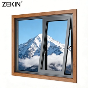 Fenêtre à auvent moderne en aluminium ZEKIN résistant aux ouragans, ventilée, <span class=keywords><strong>grille</strong></span> en aluminium noir, fenêtres et portes en verre - Product Image 1