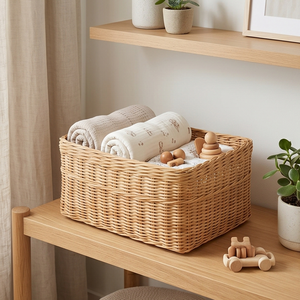 Natural Handwoven <b>Rectangular</b> Seagrass <b>Storage</b> <b>Basket</b>, Wicker Organizer Bin for Shelves Closet and Home Organization - Product Image 6