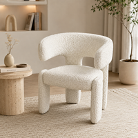 Fauteuil de salle à manger moderne de luxe blanc en bouclette, forme organique, pour projets hôteliers et villas, fabricant OEM