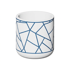 Ceramic Art Candle <b>Jar</b> Cylinder Shape Blue Geometric Pattern Minimalist Style Home Decoration - Product Image 1