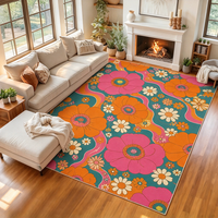 Maßgefertigter Bedruckter Teppich Rot-Weißer Kräftiger Blumenteppich für Wohnzimmer Große Größe Schlafzimmer Waschbar Rutschfest Weich Boho Tapis