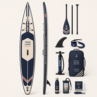 Planche de SUP de course haute performance de 14 pieds en PVC double couche avec système à 3 ailerons, écologique, logo personnalisé, planche à pagaie à glisse rapide pour acheteurs B2B