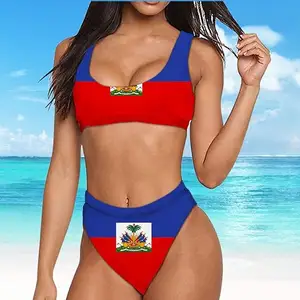 ハイチアートフラッグビキニセットワンピース/ツーピース水着スポーツ水着ビーチウェア女の子用女性昇華デザインビキニ