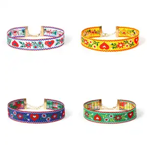 Y-006 Fashion Wholesale Jewelry Accessories For Women Chocker Necklace Fabric Leaves Flower Ethnic Embroidery Choker Necklace