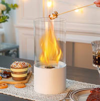 Brasero de table portable moderne pour intérieur avec pierres blanches, design autoportant en acier inoxydable