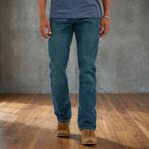 Custom Denim Manufacturer New Style New <b>Jeans</b> Casual Slim <b>Boot</b> <b>Cut</b> Low Washed Solid Woven Dark Blue <b>Men</b> Cotton Denim Pants - Product Image 2