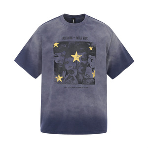 Camiseta de hombre de algodón 100% de 250-300g, cuello redondo, manga corta, estilo vintage, con estampado degradado tie-dye, corte holgado, de marca, a la moda. - Product Image 6