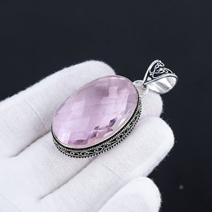 925 Sterling Silver Classic Style Collier Dainty Rose Kunzite Pendentif avec Lunette Réglage À La Main Gemme Bijoux Cadeau - Product Image 2