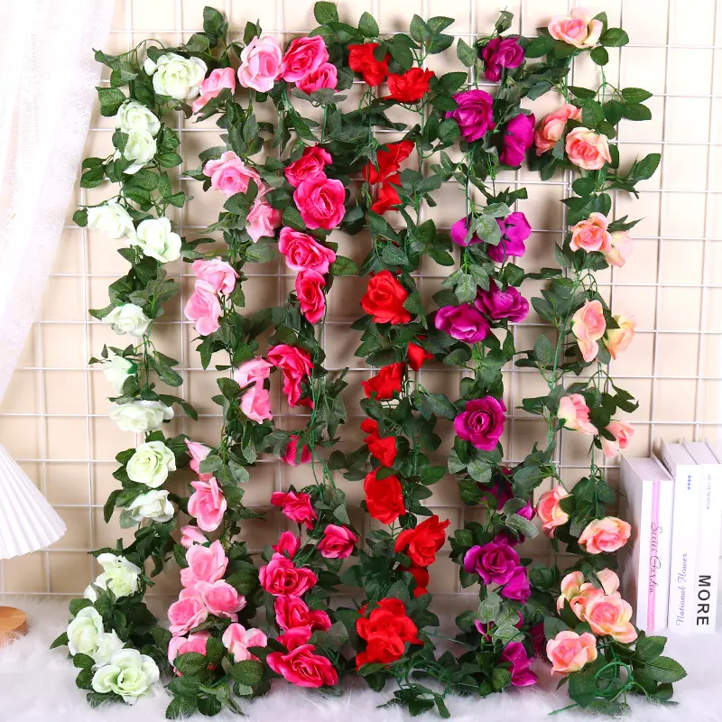 All'ingrosso rosa artificiale vite 16 teste fiore rosa vite per matrimonio festa a casa decorazione Hotel