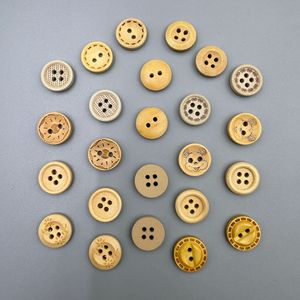 Botones de Madera con Cuentas para Ropa China, Estilo Zen Vintage, Redondos, Naturales, con 2 Agujeros, con Patrones Rectangulares y de Diamante, al por Mayor - Product Image 1