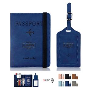 Juego de Etiquetas de Equipaje de Cuero PU Antimagnéticas, Funda Protectora para Pasaporte con Bloqueo RFID Antirrobo - Product Image 1