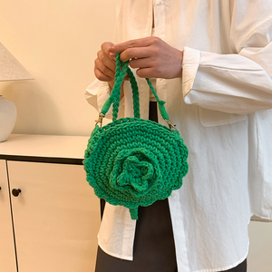 Bolso de hombro de ganchillo rosa para mujer, monederos y bolsos de punto de hilo de algodón, bolso cruzado tejido con flores, bolsos de playa de viaje - Product Image 4