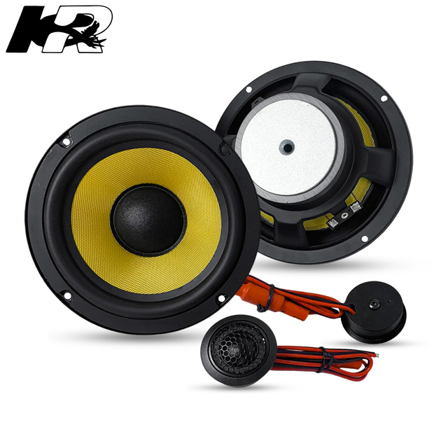 KR Quality 6.5 Car Speaker 2-Way Component System Yellow Fiberglass Woofer 80W RMS 30W Tweeter High End Sound Modification Kit