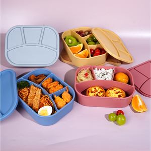 Boîte à lunch en silicone de qualité alimentaire personnalisée à 4 compartiments avec couvercle étanche, compatible micro-ondes et lave-vaisselle, <span class=keywords><strong>service</strong></span> OEM/ODM - Product Image 4