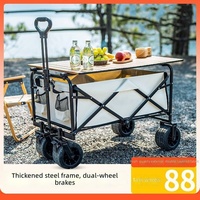 Chariot de camping pliable d'extérieur avec grande capacité et roues tout-terrain pour pique-nique, plage, jardin
