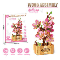 Kit de puzzle 3D en bois, modèle de fleurs, assemblage DIY, bouquet avec boîte de plantation en bois pour la décoration de la maison, du bureau ou comme cadeau