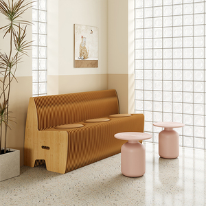 Panca Divano Pieghevole Estensibile in Carta Kraft a Nido d'Ape 6 Posti Moderna per Appartamenti Commerciali Uffici Conferenze Fiere - Product Image 3