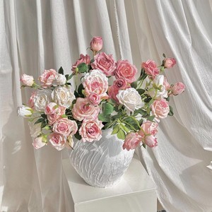 Bouquet de <span class=keywords><strong>roses</strong></span> artificielles réalistes, <span class=keywords><strong>roses</strong></span> en soie vintage rose, arrangement floral multi-têtes pour mariage, fête, décoration de la maison, centre de table - Product Image 4