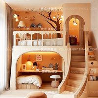 Lit superposé en bois massif couleur crème avec garde-corps de sécurité, design simple, personnalisable pour maisons d'hôtes et chambres d'enfants, lit à deux étages
