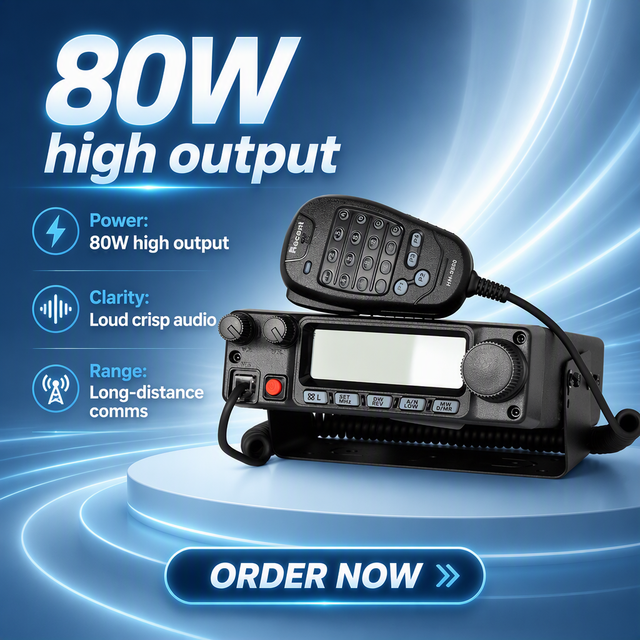 80W High Power VHF Mobile Radio RS-958 Heavy Duty Ham Radio Analog 136-174MHz 50km Long Range 200 Channels Car/Truck Vehicle