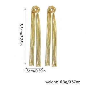 Pendientes Largos de Plata de Ley S925 con Baño de Oro, Estilo Europeo Americano, con Cristales de Estrás, Geométricos, con Nudo de Aguja, para Mujer, Aniversario - Product Image 2