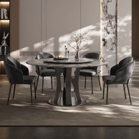 Table à manger moderne de luxe léger en pierre frittée, 6 chaises, fonction rotative convertible, pieds en métal, garantie 5 ans, appartement, hôtel