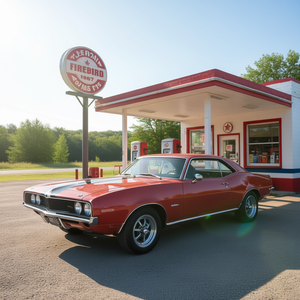 T-shirt classique pour hommes, design de voiture musclée avec drapeau américain, col rond, manches courtes, style rétro - Product Image 3