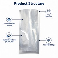Sachet sous vide en aluminium avec face transparente et dos en aluminium, scellé sur 3 côtés, emballage multicouche PET AL PE