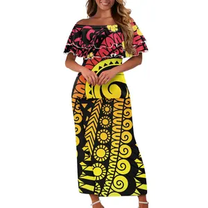 Прямая поставка, товары, 2024 Гавайский Цветочный Принт Самоа, индивидуальное платье, низкий минимальный объем, полинезийский Племенной пулетаси, Дешевое женское платье