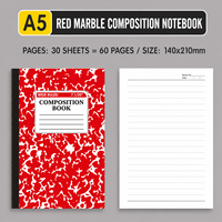 Carnet personnalisé à motif marbré, Journal étudiant simple A5, Bloc-notes à reliure cousue, Papeterie