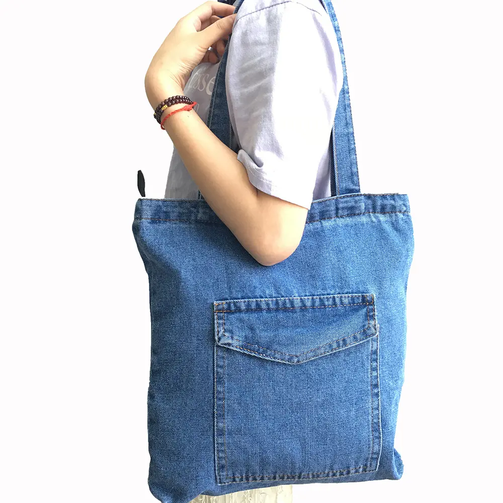 Women Top Zipper Daily Use Durable Denim Fabric Casual Classic Handbags