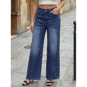 Women's Wide Leg Baggy Jeans High Waisted Relaxed Fit <b>Stretch</b> <b>Denim</b> Pants With Front Seam Simple Fashion Style - Product Image 3