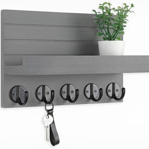 Wooden Key Holder Wall Mounted With <b>Shelf</b> Entryway Organizer Iron <b>Hooks</b> Storage Rack For Keys And Mail - Product Image 4