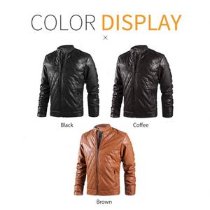 Venta al por mayor de alta calidad de invierno negro Biker personalizado motocicleta teñida de cuello alto a prueba de viento Faux Pu chaqueta de cuero para los hombres - Product Image 3