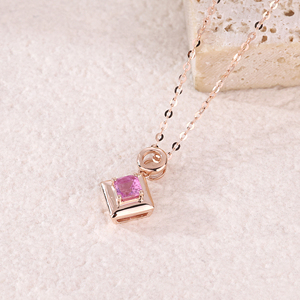 Collier pendentif chaîne à maillons en or rose massif 14 carats avec saphir rose taille princesse certifié GIA, bijoux élégants promotionnels - Product Image 5