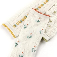 Chaussettes en coton à bordure frangée pour filles, motif floral gaufré mignon, chaussettes fantaisie amusantes, fines, à fleurs, pour filles