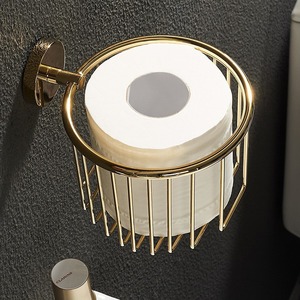 Panier à serviettes en papier en cuivre 20 cm, support mural sans perçage pour salle de bain, design circulaire - Product Image 4