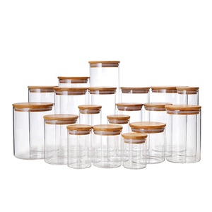 Gloway OEM hỗ trợ 18 Spec. Thực Phẩm Khô Borosilicate Chai Thủy Tinh Lọ Kín Nhà Bếp Tổ Chức Thực Phẩm Lưu Trữ Với Nắp Tre - Product Image 1