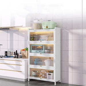 Mueble de Cocina Moderno <span class=keywords><strong>Steelite</strong></span> con Puerta de PP para Estante de Piso Desmontable de Tres Niveles, Estante de Almacenamiento Metálico Ecológico - Product Image 1