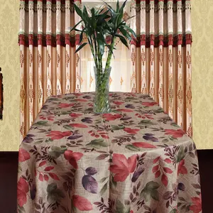 Toalha de mesa decorativa para casamento, capa retangular de algodão com bloco de mão e design de flor, decoração de mesa e casa de luxo, grande