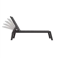 Chaise longue pliable moderne en aluminium noir avec dossier inclinable réglable et coussin, pour extérieur, patio, jardin, piscine