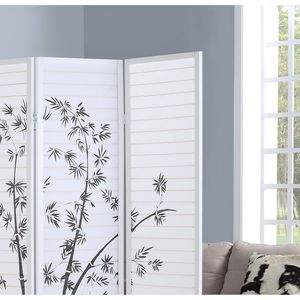 DB Bamboo Print 4-Panel Foldable Movable Framed Room <b>Screen</b>/Divider Antique Oriental Design for Bedroom White - Product Image 5