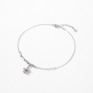 สร้อยข้อมือเงินแท้ S925 ประดับเพทายสีชมพูรูปดอกไม้ ดีไซน์ทันสมัยสำหรับผู้หญิง เหมาะสำหรับใส่ทุกวัน รุ่นทองแดงปรับแต่งได้ - Product Image 3