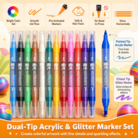 Marqueurs acryliques à double pointe avec paillettes, étui de transport portable, stylos à peinture pour le dessin, la coloration, les travaux manuels et l'art DIY