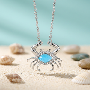 Collar con Colgante de Cangrejo de Larimar en Plata de Ley 925 con Baño de Rodio, Joyería de Piedra Natural Azul para Compromiso, Boda y Fiesta - Product Image 3
