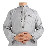 Jubba blanche pour homme, Abaya décontractée à manches longues, avec broderie latérale rose, en coton égyptien, style Drosh Jalabiya Thobe Al Asseel