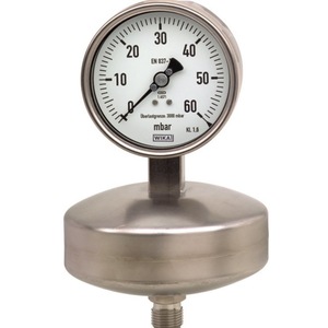 Manomètre à diaphragme WiKA 0-100 mbar, boîtier en acier inoxydable, raccord en laiton, usage industriel - Product Image 3